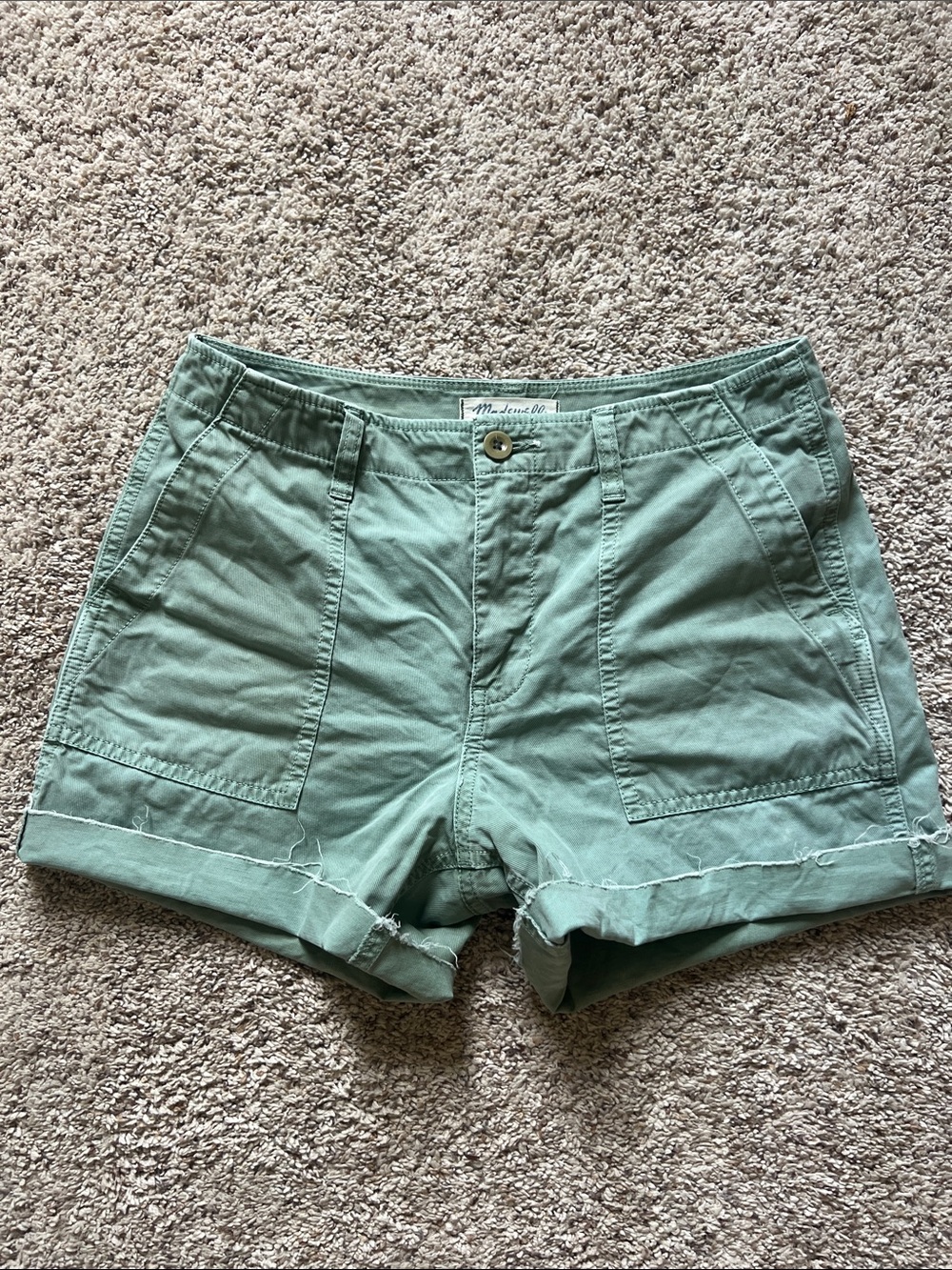 Madewell Green Utility Cuffed Cotton Shorts